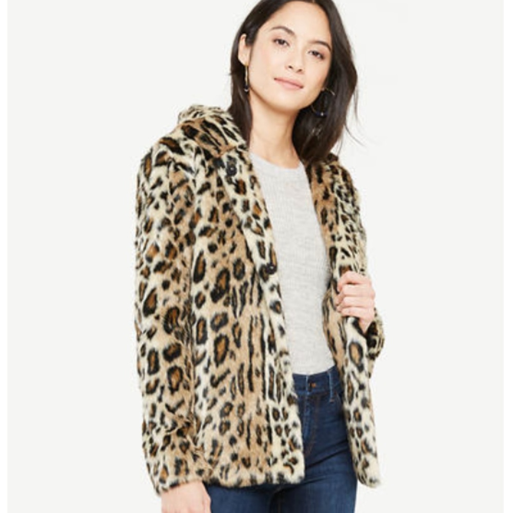 Ann Taylor Leopard Faux Fur Hooded Jacket